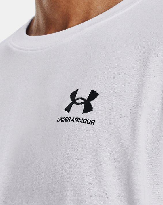Men's UA Logo Embroidered Heavyweight Short Sleeve in White image number 3